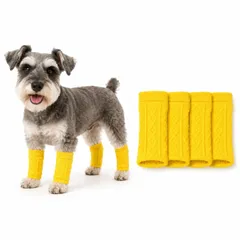 犬用 レッグウォーマー 4枚組 犬 靴下 足カバー レッグカバー 包帯カバー 傷なめ対策 汚れ防止 防寒 擦れ対策 イエロー Mサイズのサムネイル