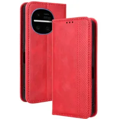 AQUOS R11 ケース 手帳 SH-51G チェック柄 合革 レトロ 手帳 ケース 【Color】レッドのサムネイル