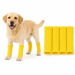 犬用 レッグウォーマー 4枚組 犬 靴下 足カバー レッグカバー 包帯カバー 傷なめ対策 汚れ防止 防寒 擦れ対策 イエロー XLサイズのサムネイル