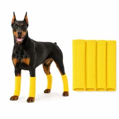 犬用 レッグウォーマー 4枚組 犬 靴下 足カバー レッグカバー 包帯カバー 傷なめ対策 汚れ防止 防寒 擦れ対策 イエロー XXLサイズのサムネイル