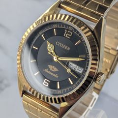 稼働品 CITIZEN 自動巻き ヴィンテージ 黒文字盤 ゴールドベゼル