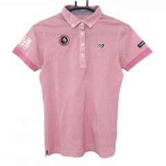 超美品】アダバット 半袖ポロワンピース 白×ピンク×ネイビー 英字総柄