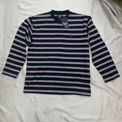 POLO BCS ／ POLO British Country Spirit　ポロビーシーエス　長袖シャツ　メンズ　Mサイズ　ネイビー　紺色　新品タグ付き　ストライプ柄　ロゴ刺繍　ヘンリーネックのサムネイル