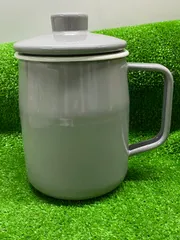 ●富士ホーロー　オイルポット　油こし　キッチン用品　グレー　直径10　高さ14センチ　容量不明　使用感少な目　中古　u260707_0のサムネイル