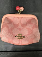 COACH コーチ がま口 ポーチ財布 シグネチャー ピンク カラフル玉