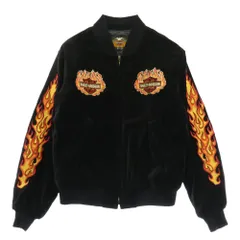 HARLEY DAVIDSON ハーレーダビッドソン ベロア 刺繍 ファイヤー パターン ジャケット ジップアップ ブルゾン ブラック系 L【中古】のサムネイル