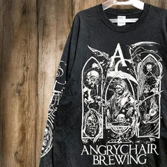 企業 Tシャツ 長袖 ロンT アングリー チェア ブリューイング スカル 死神 アート 両面 袖プリント 企業 アドバタイジング 広告 黒 - 00s XLサイズ 古着 ビンテージ used vintage  p10のサムネイル