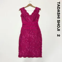 TADASHI SHOJI タダシショージ 両V美デコルテミディ丈ワンピース 2 フラワー刺繍 タイトワンピース ピンクのサムネイル