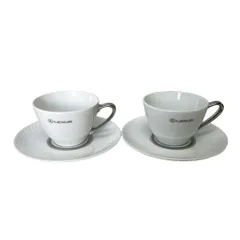 ノリタケ noritake LEXUS ティーカップ&ソーサー 2客セット 食器 シルバーカラー ホワイト ■GY06のサムネイル