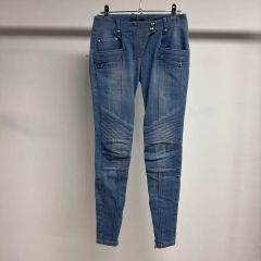 BALMAIN♢イタリア製 金ボタン バイカーデニム ローライズ 黒 34
