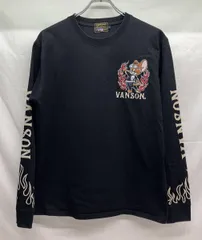 VANSON TOM&JERRY バンソン トムとジェリー コラボ 天竺 長袖 Tシャツ 刺繍 ファイヤーパターン メンズ ブラック 黒 ジェリー のサムネイル