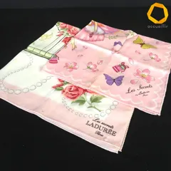 #ae ラデュレ LADUREE ハンカチ 2枚セット ピンク オフホワイト 大判 蝶 マカロン 花 鳥 バラ 女の子 レディース [1021355] k01のサムネイル