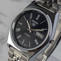 稼働品 SEIKO セイコー 自動巻き 80s ヴィンテージ 黒文字盤 - メルカリ
