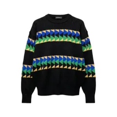 85g7 YVES SAINT LAURENT イヴサンローラン クルーネック ニットセーター 総柄 ケーブルニット サイズL ブラック ウール100％ メンズ 紳士服o07tのサムネイル