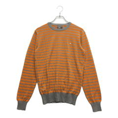 中古 メンズ ジェイリンドバーグ J.LINDEBERG セーター S グレー×オレンジ 長袖クルーネックニット ボーダー