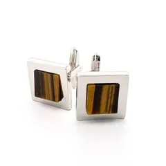 LANVIN スクエア カフス カフリンクス シルバー タイガーアイ 鑑定済み 正規品 ランバンのサムネイル