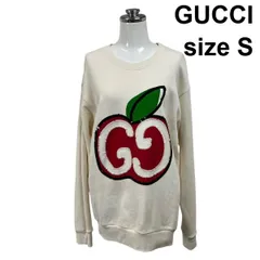 ●◆ グッチ GUCCI トレーナー 長袖 クルーネック ブランドロゴ リンゴ スパンコール刺繍 白 コットン S 9号 レディース S6H334のサムネイル