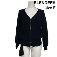 ◆ エレンディーク ELENDEEK ニットカーディガン 長袖 フロントジップ Vネック 異素材切替 黒 綿混 コットン混 サイズF レディース S6H353のサムネイル
