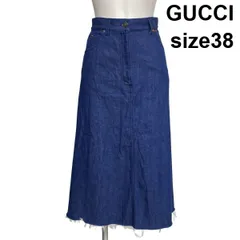 ●◆ グッチ GUCCI デニムスカート ロングスカート Aライン セミフレア カットオフ インディゴブルー コットン 38 S 7号 レディース S6H343のサムネイル