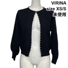 ◆ 未使用 ヴィリーナ VIRINA ルースカーディガン ニット 長袖 クルーネック 装飾 ワンボタン トップス 黒 XS/S 5～7号 レディース S6H357のサムネイル