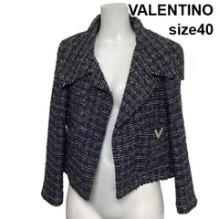 ◆ ヴァレンティノ VALENTINO ツイードジャケット 長袖 クロップド丈 Vロゴ ボタンレス ラメ 綿混 40 M～L 9～11号 レディース S6H378のサムネイル