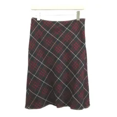 バーバリーブルーレーベル BURBERRY BLUE LABEL フレアスカート チェック柄 ウール 38 紺 ネイビー 赤 レッド ミディ丈 /YU ■GY53のサムネイル