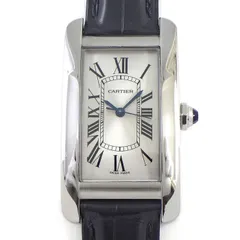 カルティエ Cartier 腕時計 タンク アメリカン MM WSTA0017 レクタンギュラー サンレイ シルバー文字盤 SS ブラック アリゲーターレザーベルト 自動巻き 【中古】のサムネイル