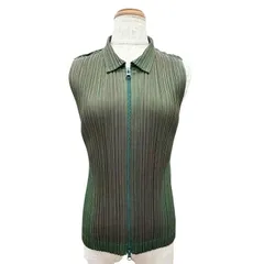 極美品△PLEATS PLEASE プリーツプリーズ イッセイミヤケ PP14-JE571 ジップアップ ジレ ベスト グラデーション 玉虫色 3 日本製 正規品のサムネイル