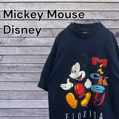 【こなれヴィンテージ】USA古着 90s ミッキーマウス Tシャツ フロリダ 紺  サイズL相当 ネイビー メンズ ヴィンテージのサムネイル
