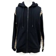 未使用品▼BURBERRY バーバリー 8034510 コットン100% ノバチェック柄 ダブルジップアップ パーカー ブラック ベージュ M 正規品 メンズのサムネイル