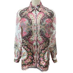 ETRO エトロ シルク100% ペイズリー 長袖シアーブラウス 前開き 38