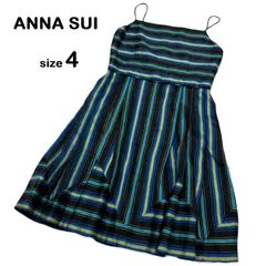 【ANNA SUI/アナスイ】サイズ4 ストライプ ワンピース キャミソールワンピース フレア 麻混 ブルー系 青 アメリカ製（中古）のサムネイル