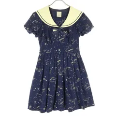 Secret Honey シークレットハニー 総柄 星座 半袖 リボン ミニワンピース ネイビー レディース 古着のサムネイル