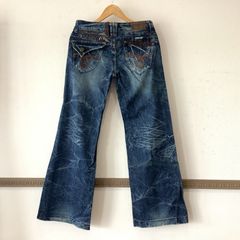 メンズ【美品 ジェロニモ】青 34 デニムパンツ 刺繍 スタッズ ロング 