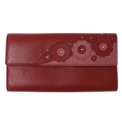 ボッテガ・ヴェネタ BOTTEGAVENETA 財布 レディース ブランド 長財布 レザー レッド ピンク フラワー 花 赤 おしゃれ 【中古】