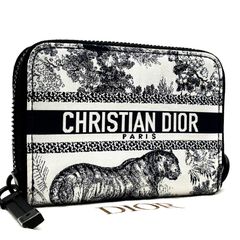 미사용 보관품 크리스챤 디올 Dior 트와르드쥬이 코인 케이스 컴팩트 월렛 라운드 패스너 타이거 화이트 블랙 보너스. 여름 선물 실버 위크 보상 선물 선물 유니섹스 남녀 겸용