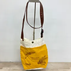 美品 KALDI/カルディ ショルダーバッグ キャンバス/帆布 イエロー×ホワイト 黄色×白 鞄/肩掛けバッグ ロゴ入り[OB04131]のサムネイル