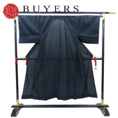 中古】 男着物 単衣 正絹 着丈約134.5cm 裄丈約67cm ネイビー 塩沢紬