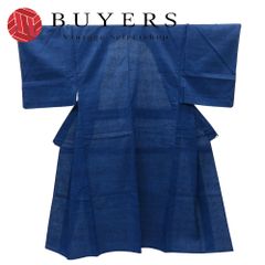 中古】 男着物 単衣 正絹 着丈約134.5cm 裄丈約67cm ネイビー 塩沢紬