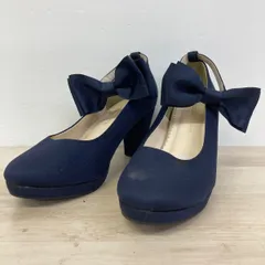 earth music&ecology White Label パンプス 24.0cm ネイビー 紺 リボン ストラップ ヒール レディース[OD02787]のサムネイル