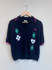 BENETTON ベネトン ネイビー KARA（カラ） 半袖 ニット Lのサムネイル