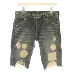 エヌエヌバイナンバーナイン n(n) by NUMBER (N)INE 04AW GIVE期 ハーフデニムパンツ ショートパンツ ジップフライ ワッペン加工 ダメージ加工 3 黒 ブラック /YTのサムネイル