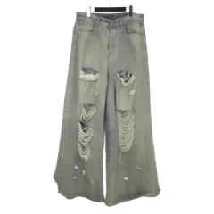 ヴェトモン VETEMENT DESTROYED BAGGY JEANS ダメージ加工 ワイド デニム パンツ 32 ライトインディゴ ☆AA★のサムネイル