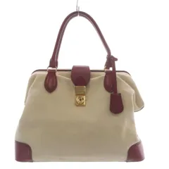ジョルジオアルマーニ GIORGIO ARMANI ハンドバッグ キャンバス レザートリム ロゴ金具 ベージュ×レッド /YO10のサムネイル