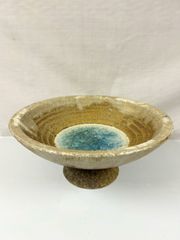 花器 高台 コンポート 青緑釉 鎬文和モダン ミッドセンチュリー ディスプレイ 花器 高台 コンポート 青緑釉 鎬文和モダン ミッドセンチュリー