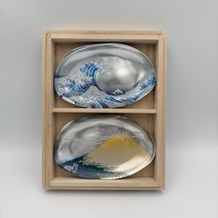 ミャクミャク　ガラストレー　2点セット 箔名画　北斎　神奈川沖浪裏　凱風快晴 ミャクミャク ガラストレー 2点セット 箔名画 北斎 神奈川沖浪裏 凱風