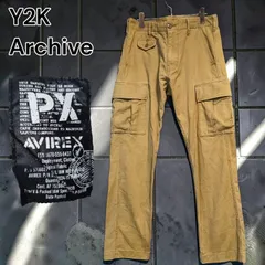 00s AVIREX Y2K Archive アヴィレックス ベーシック カーゴパンツ 硫化染め フェード加工 カーキ ベージュ 軍パン ギミック 多ポケット 立体裁断 ストレート ワークパンツ トラウザーズ military pants Mサイズのサムネイル
