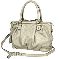 値下げ【GUCCI】シマ レザー ハンドバッグ ホースビット アイボリー
