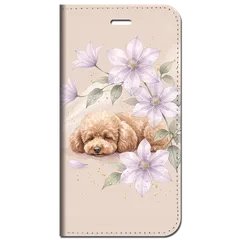 iPhone対応 スマホ 手帳型ケース 夏 トイプードル 犬 クレマチス 水彩 くすみカラー 大人可愛い 癒やし もこもこ 上品 スマホケース スタンド 【iPhone17 / iPhone16 他 iPhone各機種対応】 |ianuan15のサムネイル