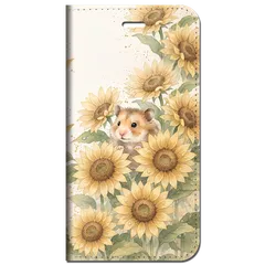 iPhone対応 スマホ 手帳型ケース 夏 ハムスター キンクマ 向日葵 ひまわり 水彩 くすみカラー 大人可愛い もふもふ 上品 スマホケース スタンド 【iPhone17 / iPhone16 他 iPhone各機種対応】 |ianuan13のサムネイル